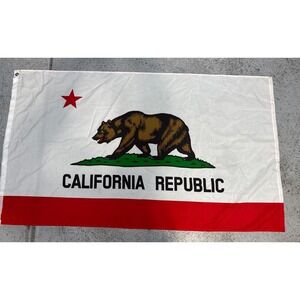 California Republic State Flag Banner 3X5 White Red Grommets Garden Grizzly Bear